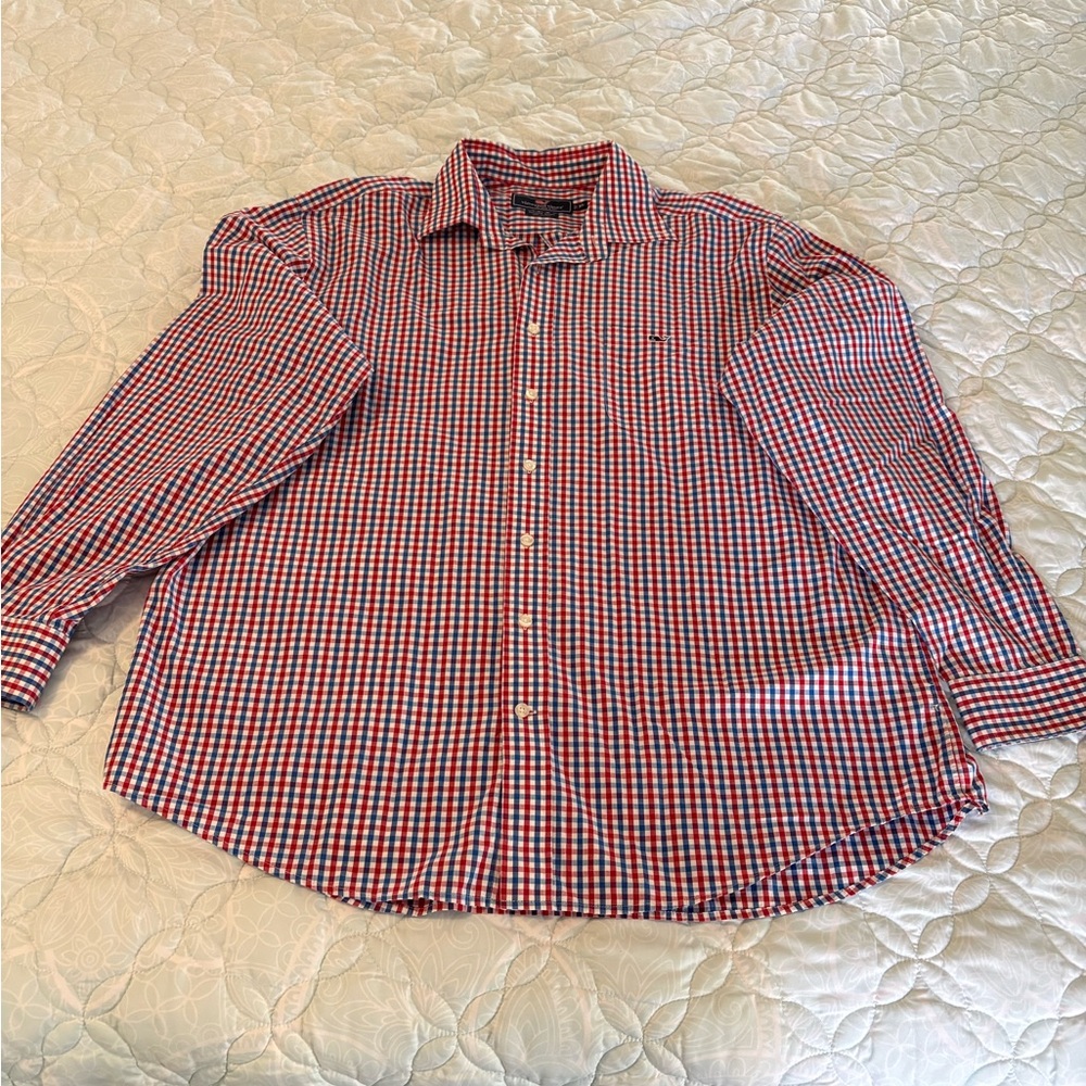 Vineyard Vines Red and Blue Plaid Button Down Shirt